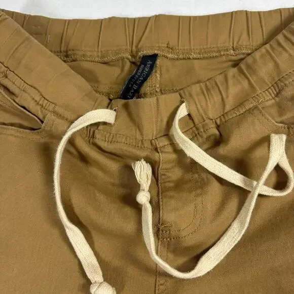 Moto Jogger Pants Mens M Tan Biker Distressed Zipper Streetwear Skinny Fit Y2K - Picture 2 of 8